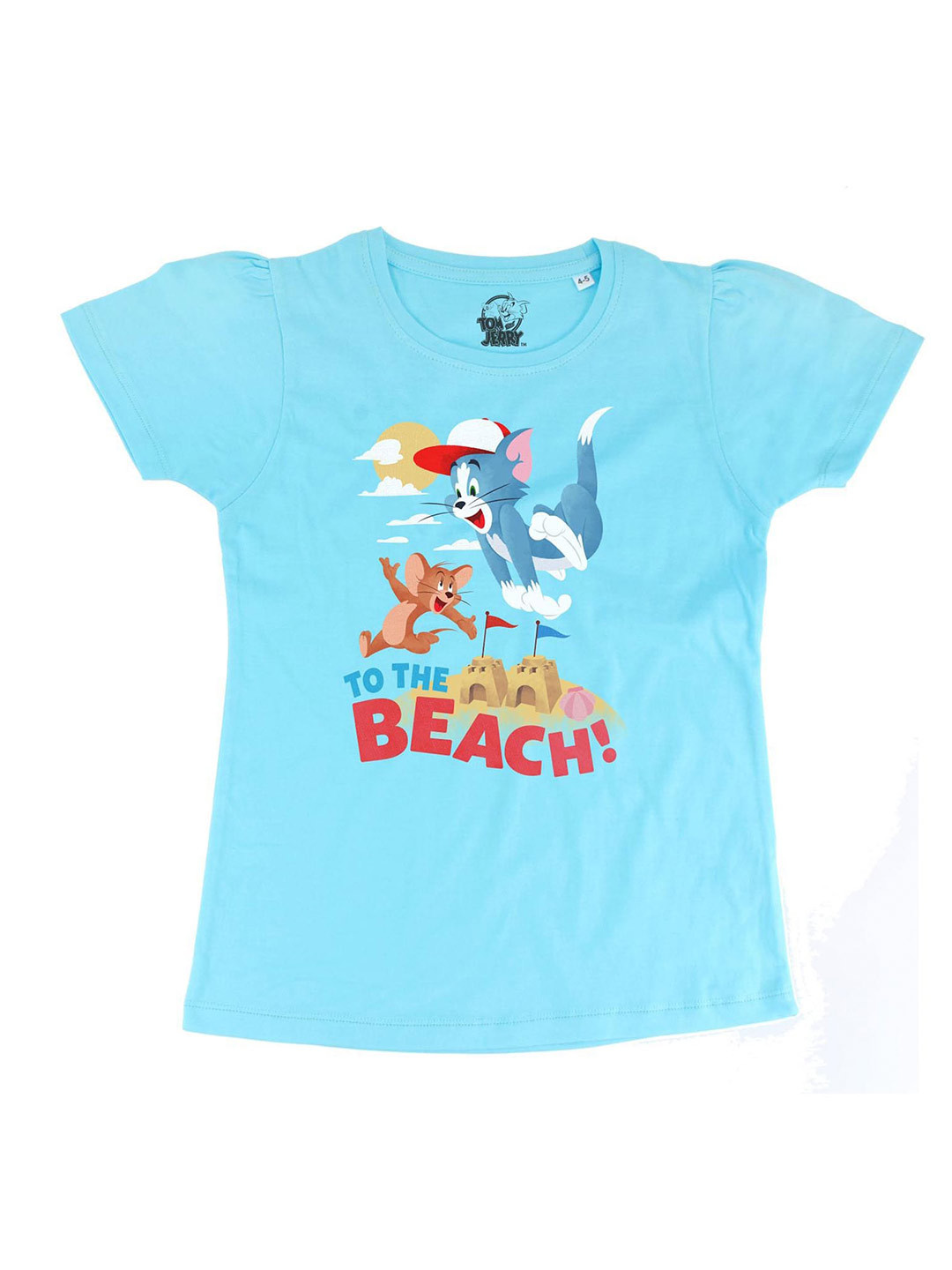 Tom & Jerry Blue Puff Sleeve Regular Pure Cotton Top