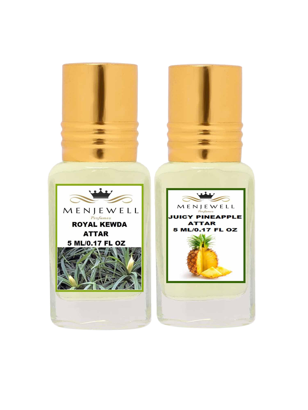 Menjewell Pack of 2 Attar - Royal Kewda & Juicy Pineapple Attar 5ml Each