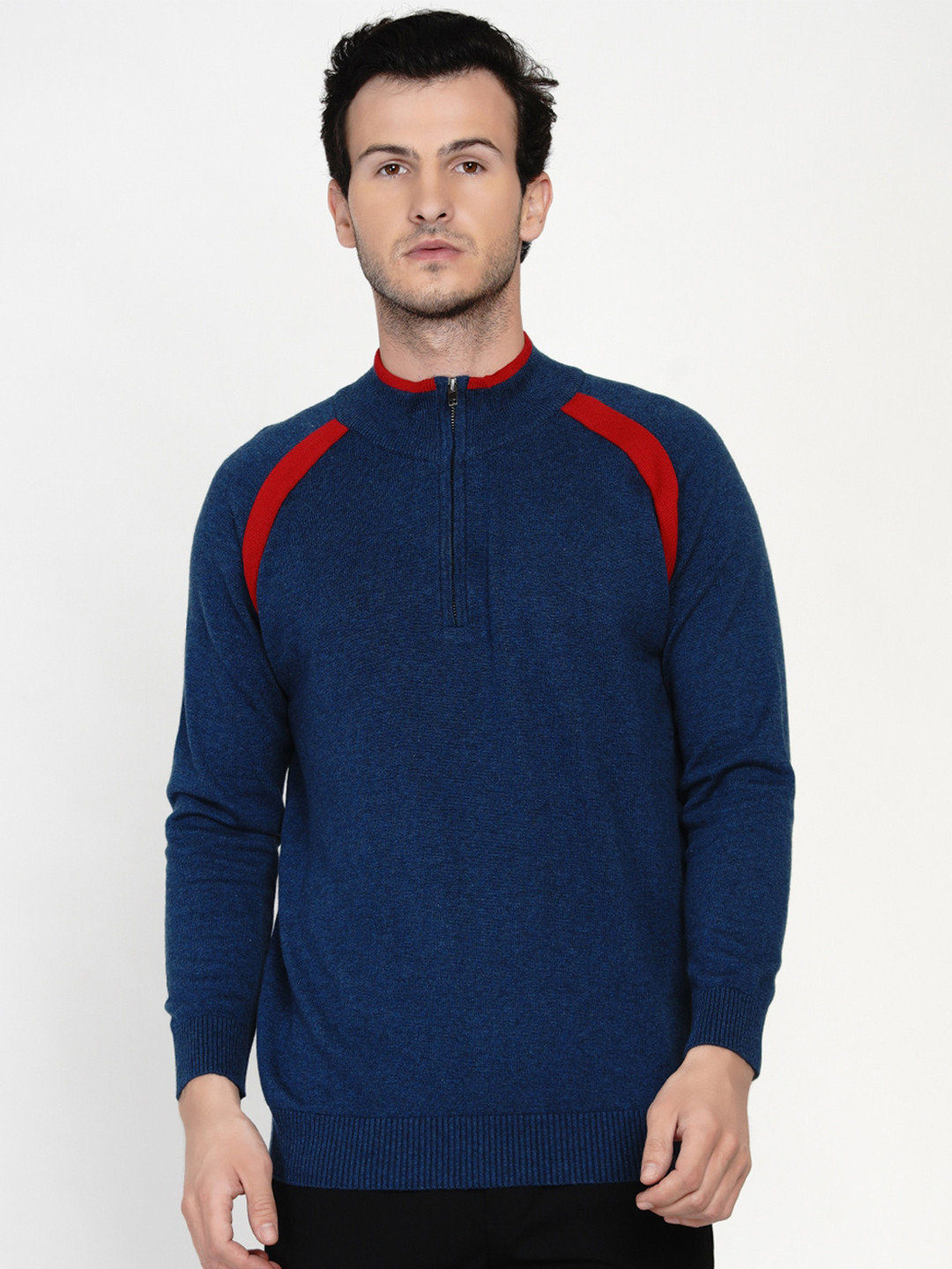 ARMISTO Men Blue & Red Woolen Pullover