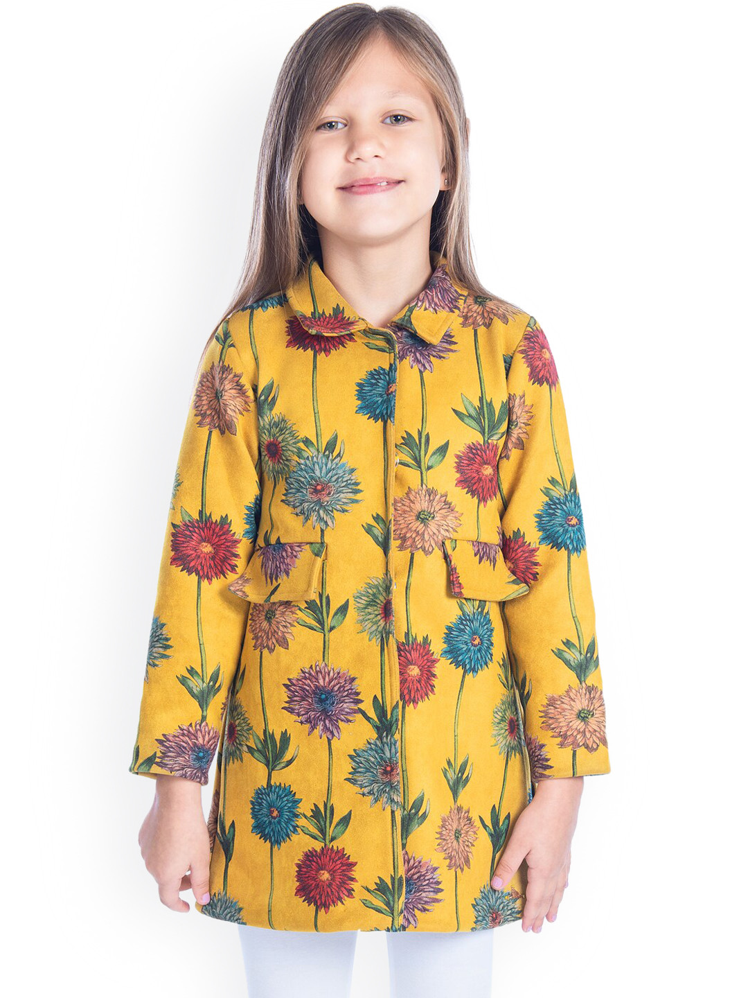Cherry Crumble Girls Mustard Floral Printed Coat