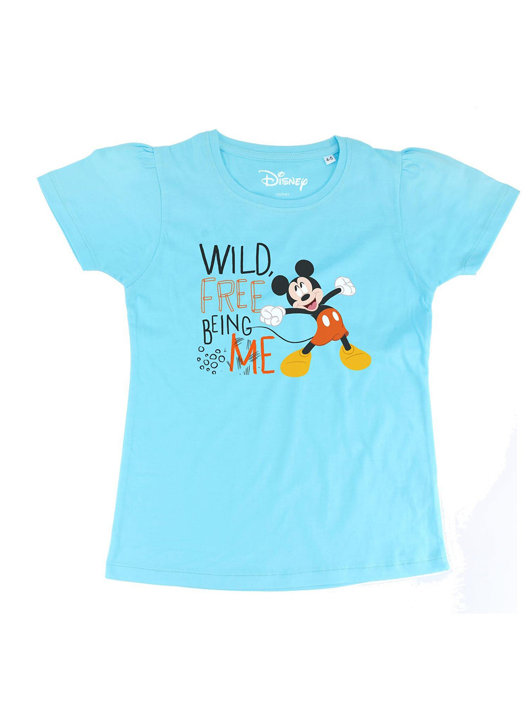 Disney by Wear Your Mind Girls Sky Blue Printed Biowashed Cotton Top