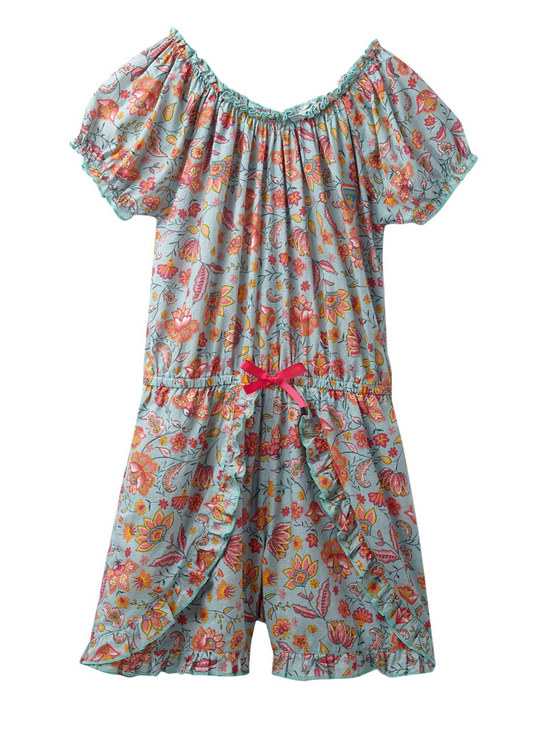 Cub McPaws Girls Blue & Pink Printed with Applique Jumpsuit