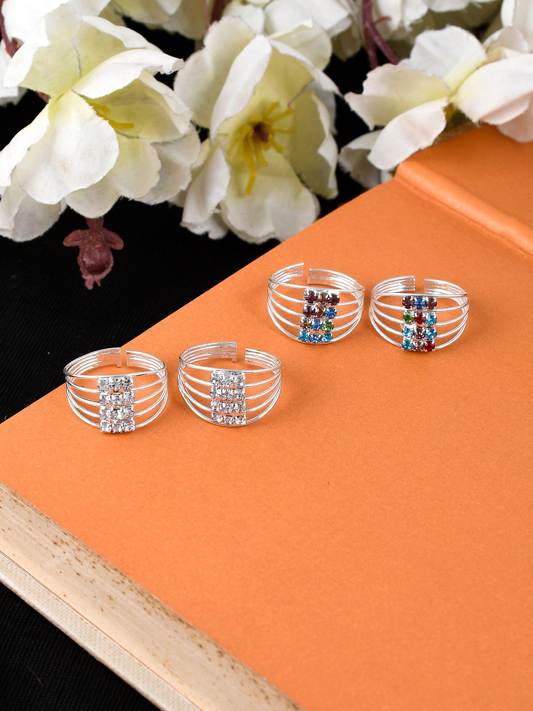 Silvermerc Designs Set Of 2 Silver-Plated Multicoloured Toe Rings