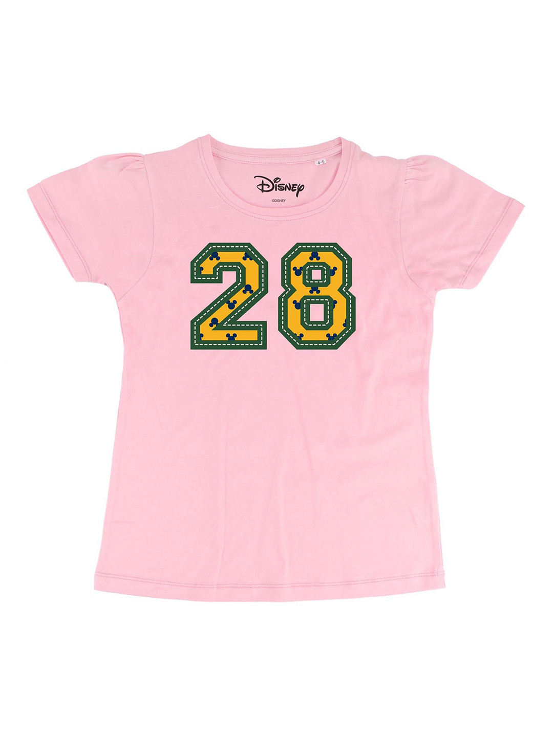 Disney by Wear Your Mind Girls Pink Varsity Printed  Round Neck Pure Cotton T-shirt