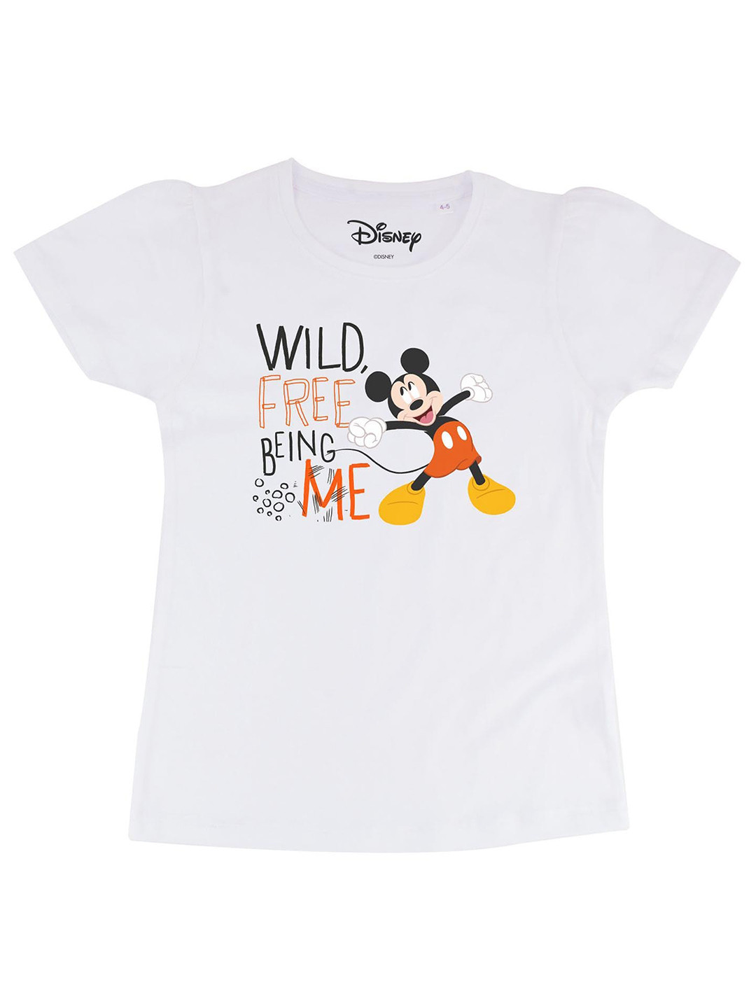 Disney by Wear Your Mind Girls White Mickey Mouse Print Biowashed Cotton Regular Top