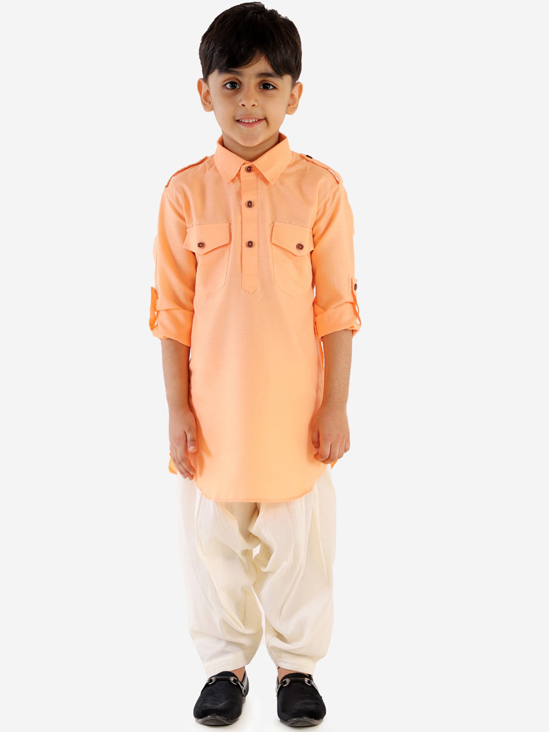 JBN Creation Boys Peach-Coloured Kurta with Dhoti Pants