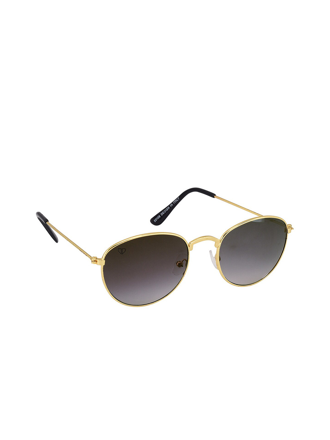 Walrus Men Black Lens & Gold-Toned Oval Sunglasses with UV Protected Lens