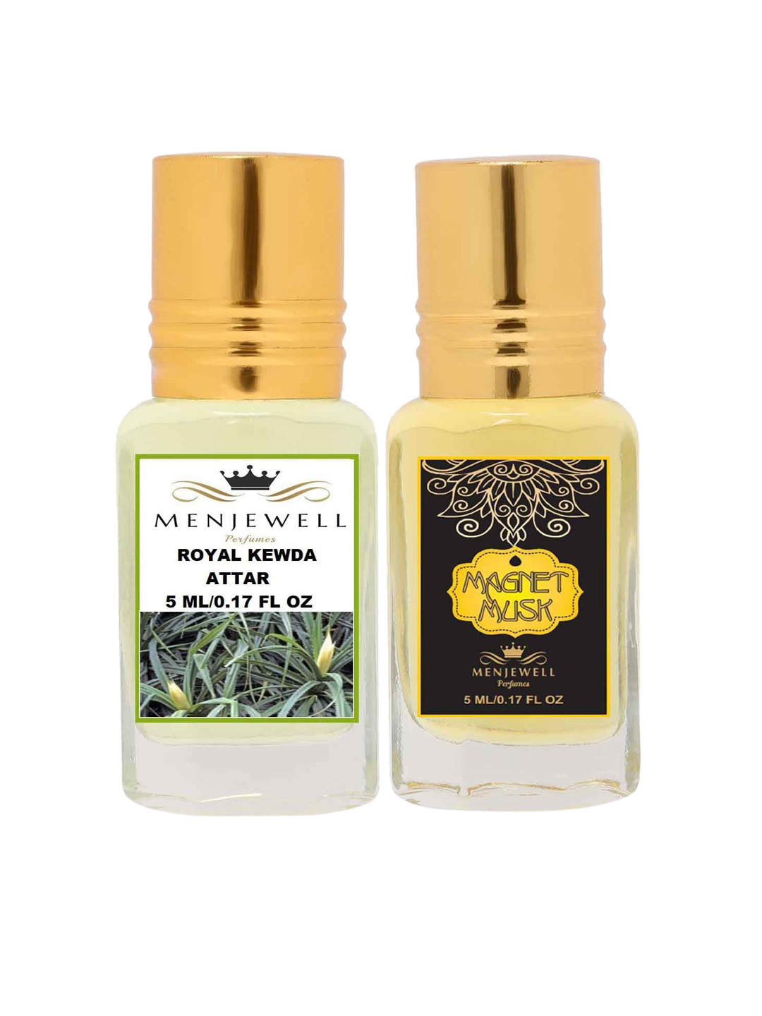 Menjewell Pack of 2 Attar - Royal Kewda & Magnet Musk Attar 5ml Each