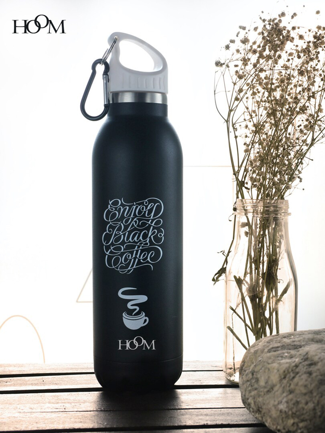 HOOM Black Typography Stainless Steel Double Wall Vacuum Flask - 600ml