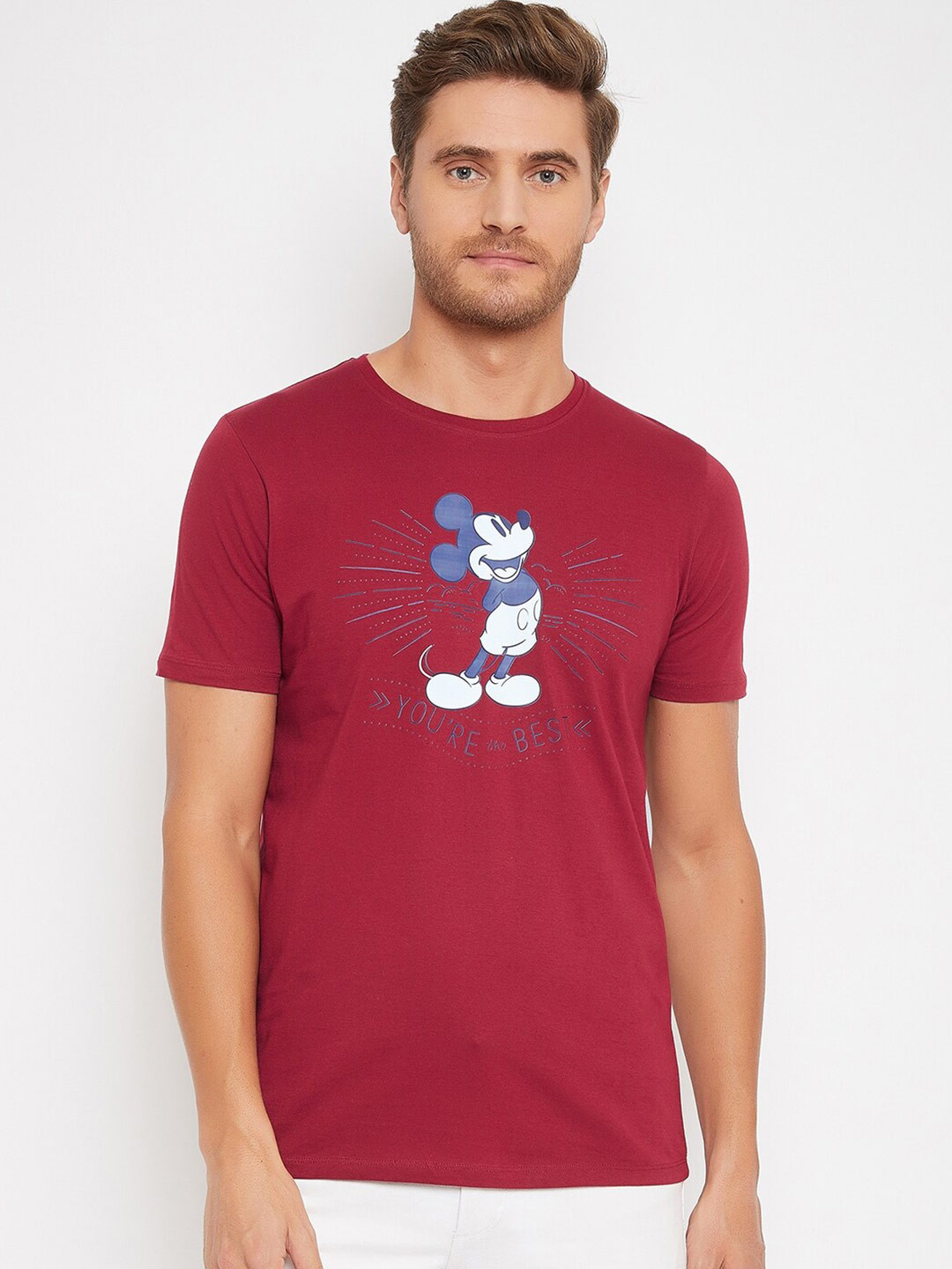 Disney by Wear Your Mind Men Maroon Applique T-shirt
