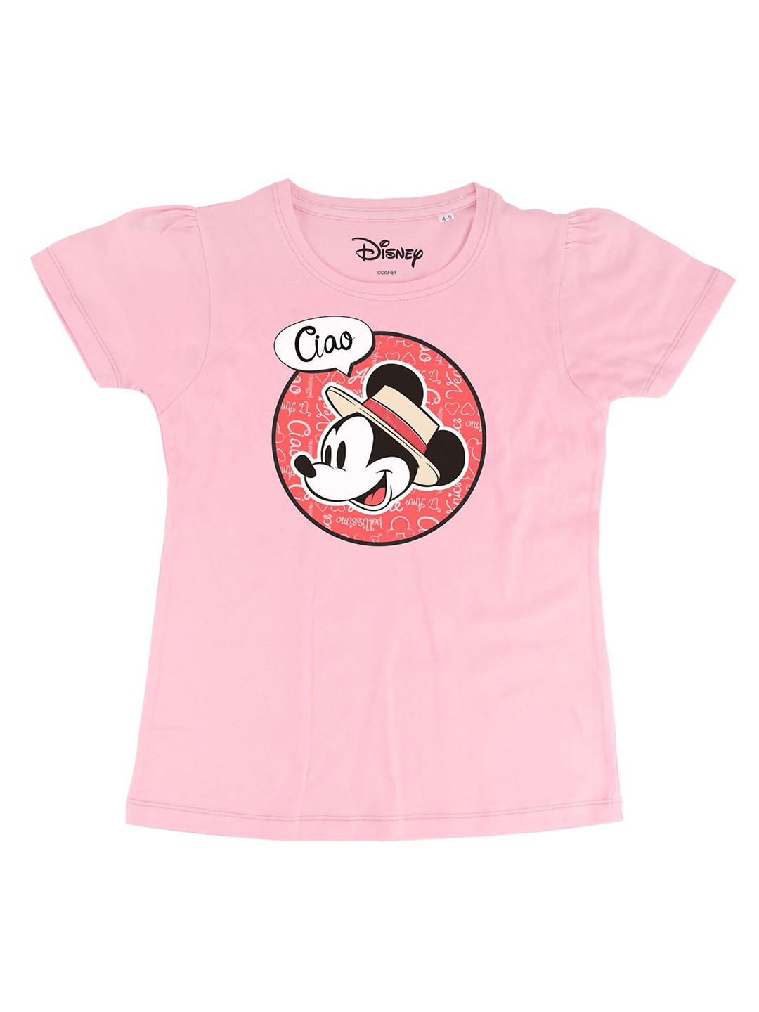 Disney by Wear Your Mind Girls Pink Mickey Mouse Family Printed Regular Top