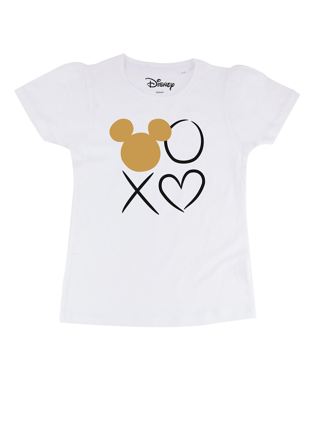 Disney by Wear Your Mind White & Black Mickey Character Printed Pure Cotton Regular Top