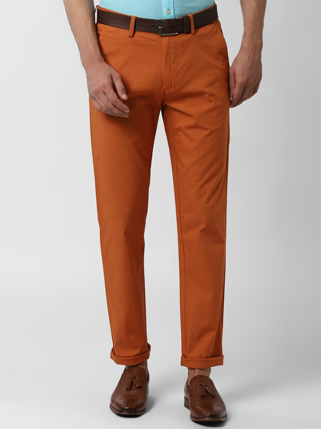 Peter England Casuals Men Orange Slim Fit Trousers