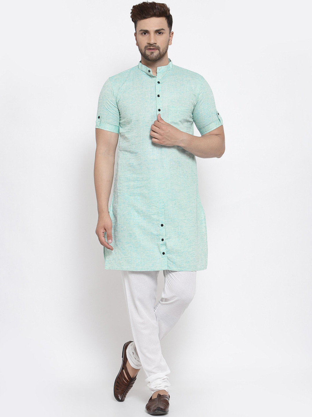 KLOTTHE Men Sea Green Cotton Kurta
