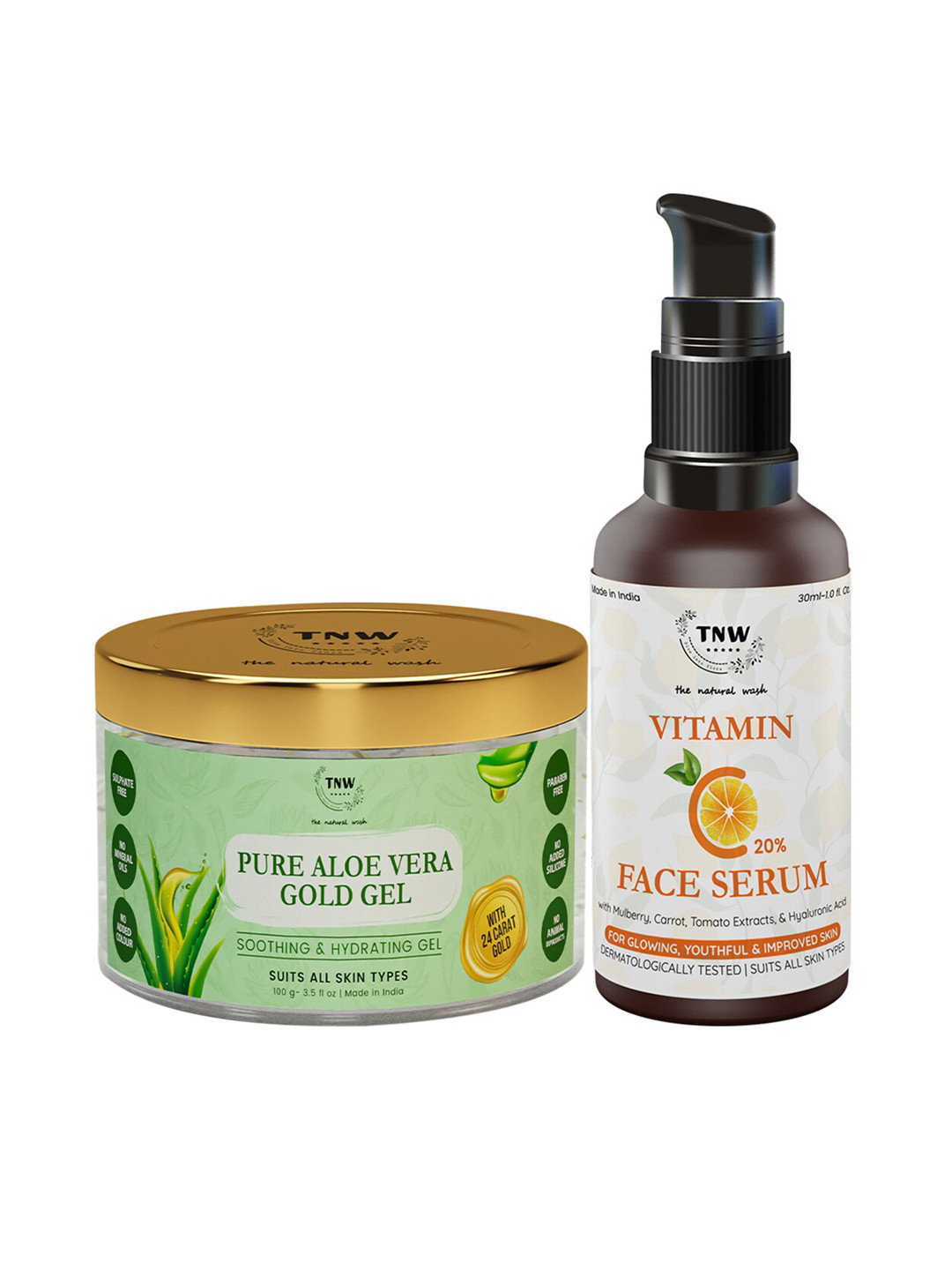 TNW The Natural Wash Combo of Aloevera Gold Gel 100 gm & Vitamin C Face Serum 30 ml