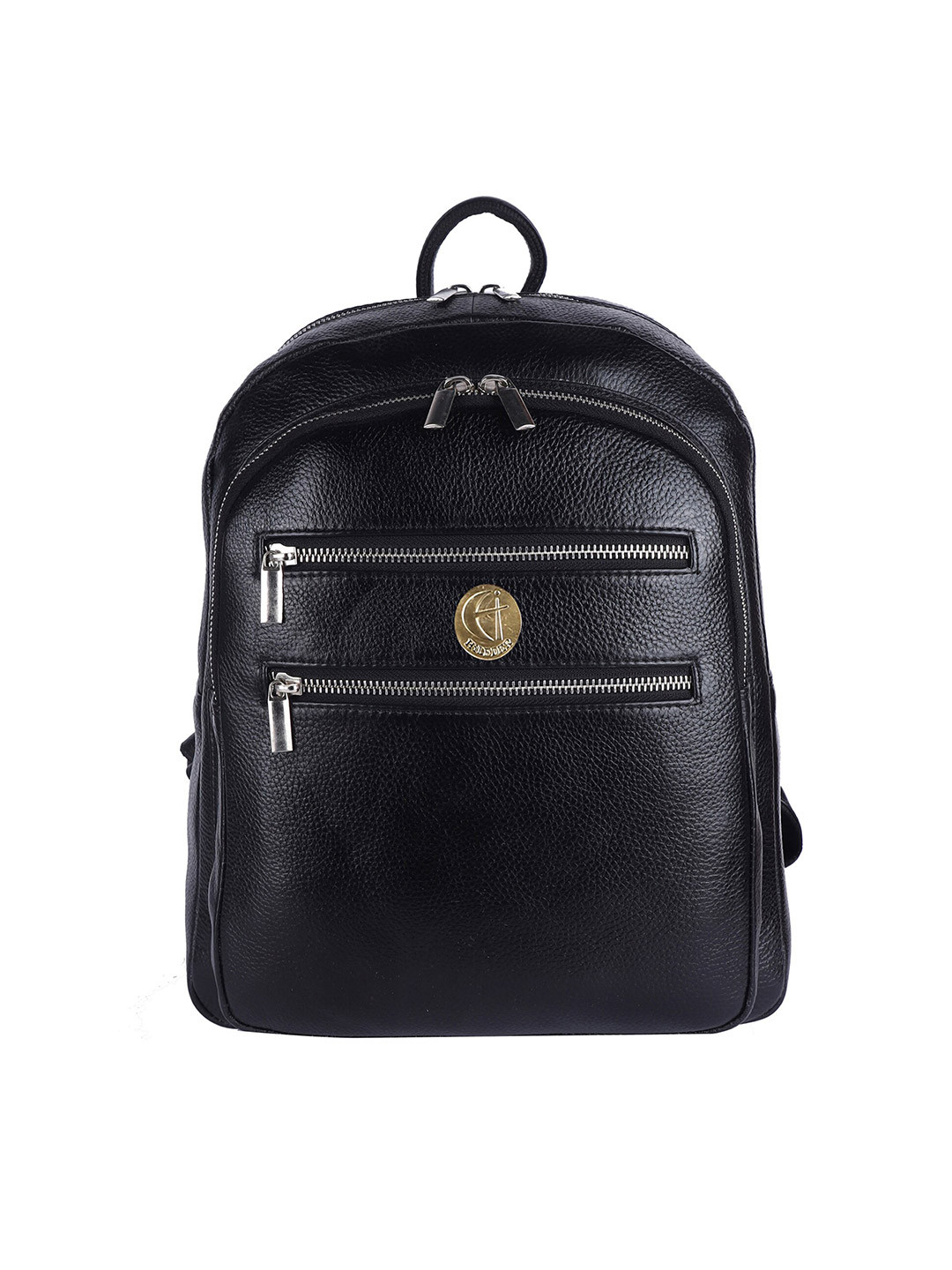 HiLEDER Unisex Black Textured Leather Backpack