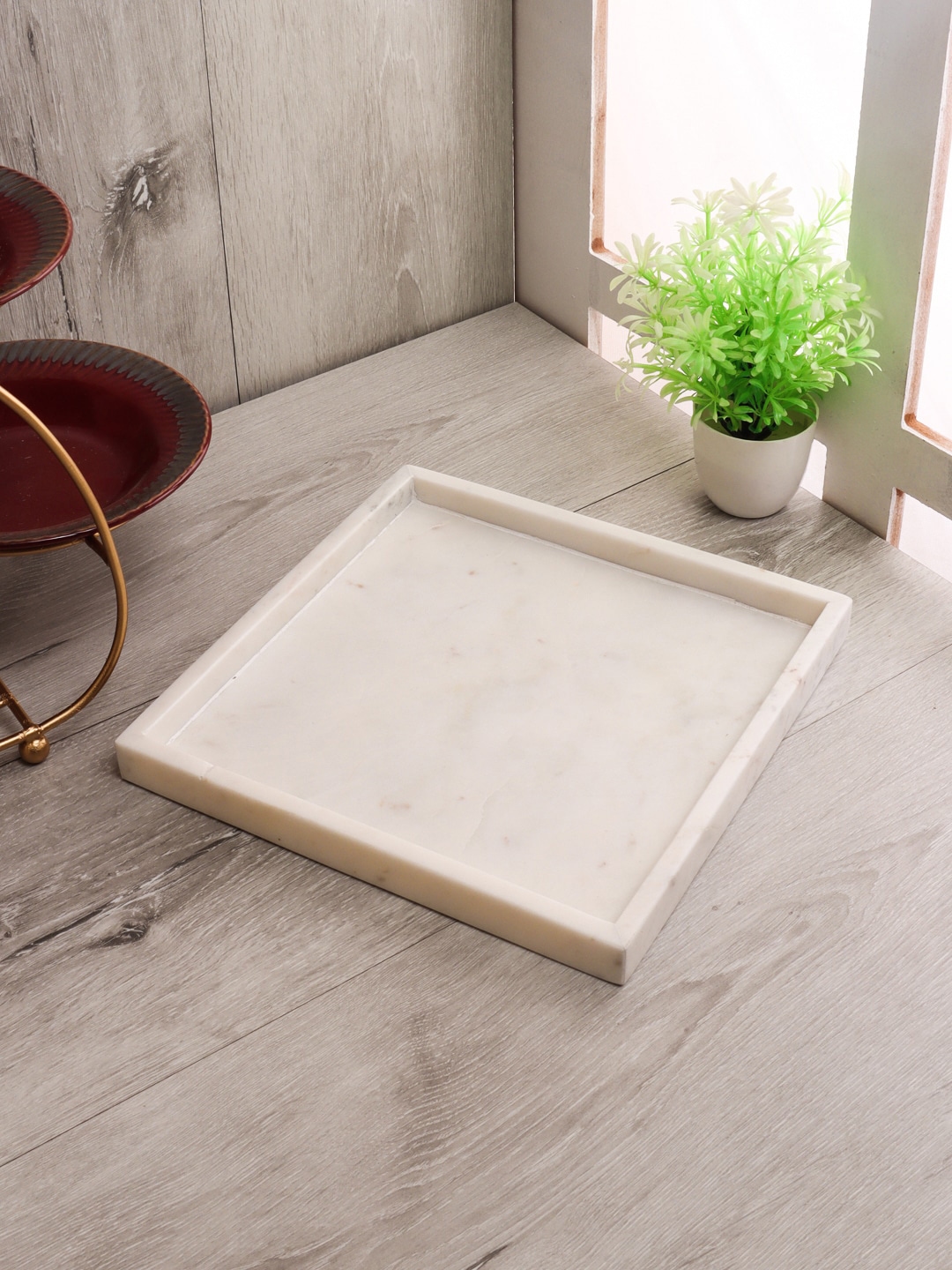 NikkisPride White Solid Marble Square Serving Tray