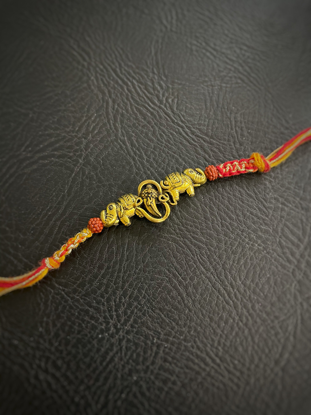 Digital Dress Room Mens Gold & Orange Elephant/Ganesh Fancy Rakhi Designs