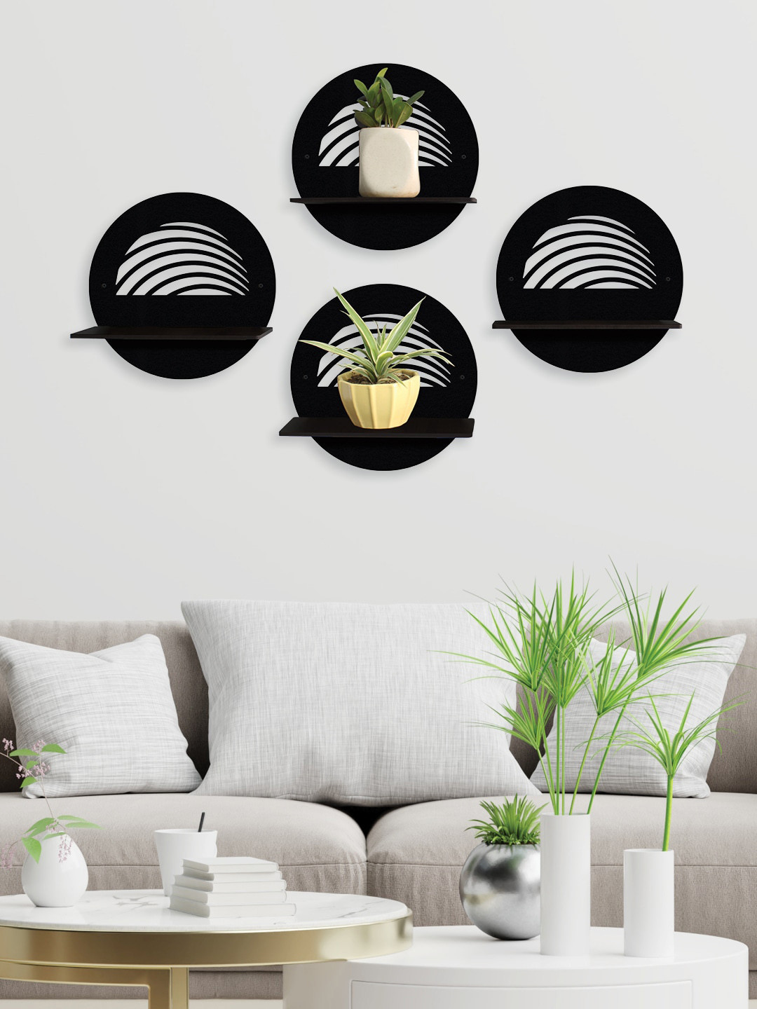 RANDOM Set of 4 Black MDF Basic Wall Shelf