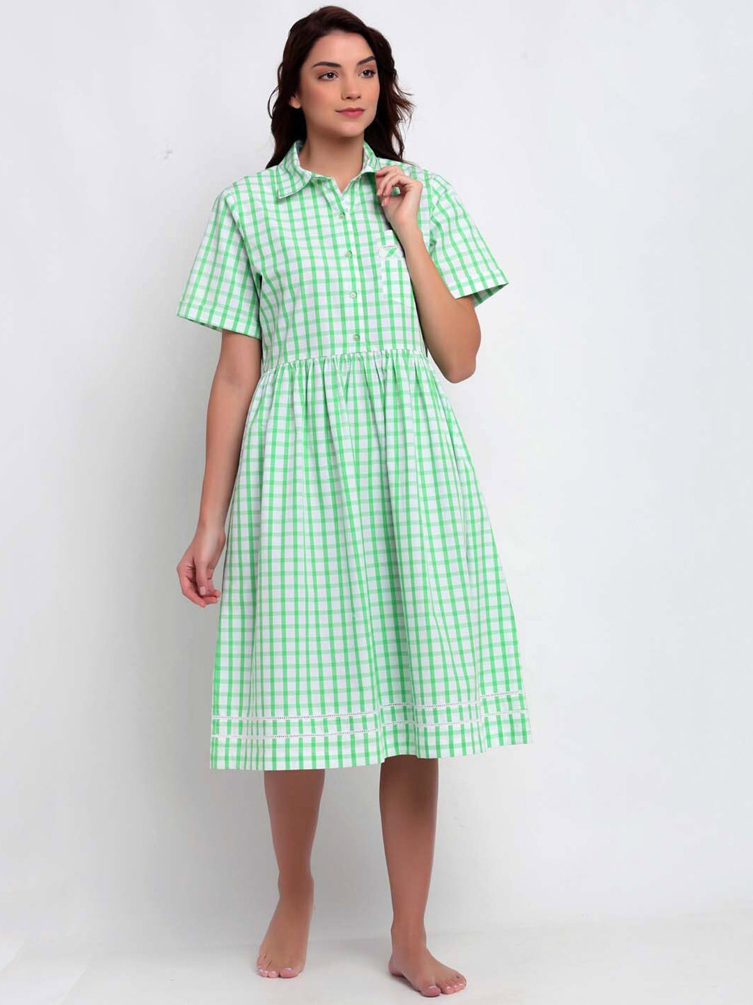 BLANC9 Green & White Checked Nightdress