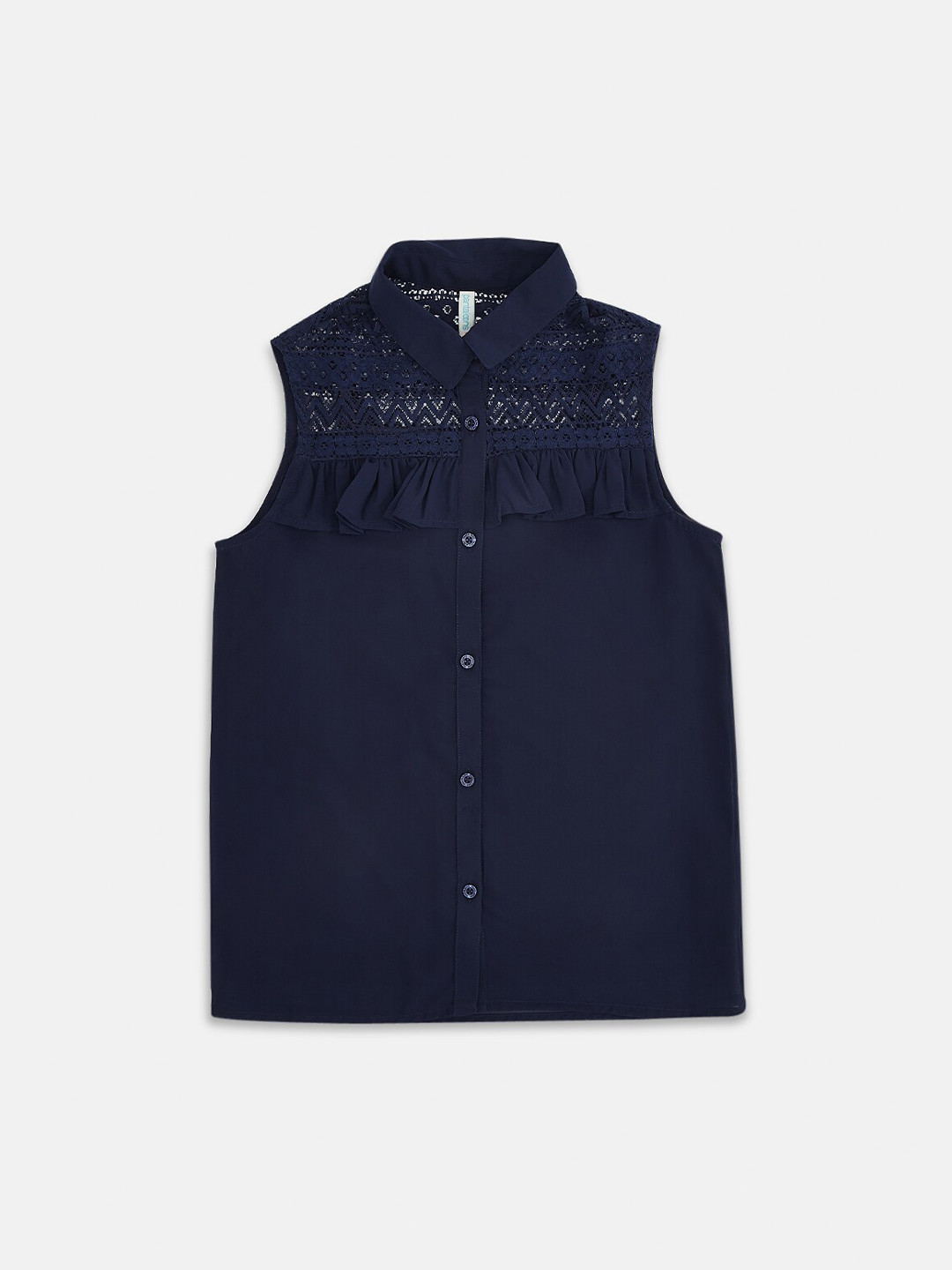 Pantaloons Junior Girls Navy Blue Pure Silk Georgette Shirt Style Top