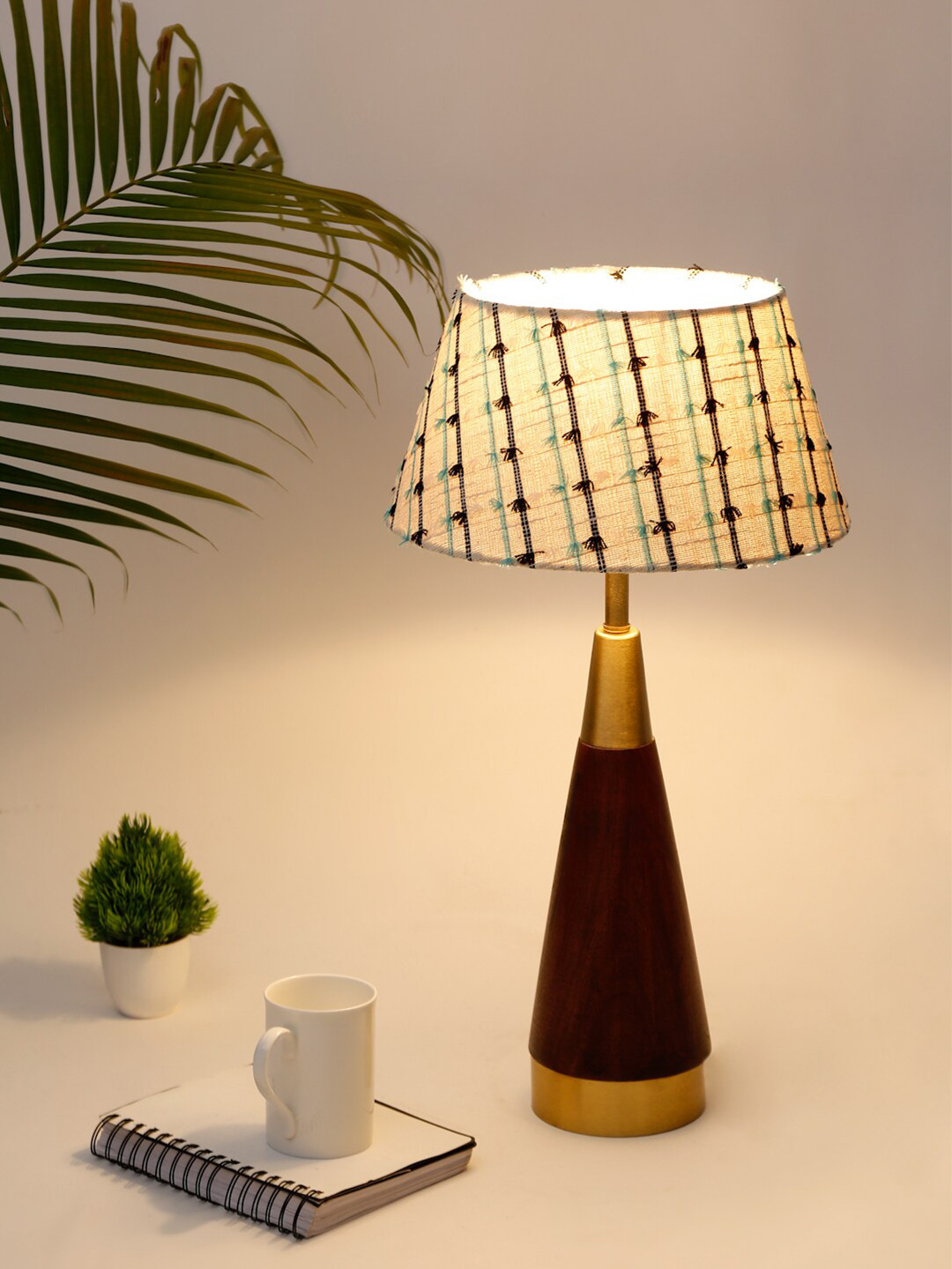Fabindia Hresa Wood Bedside Table Lamp Without Shade