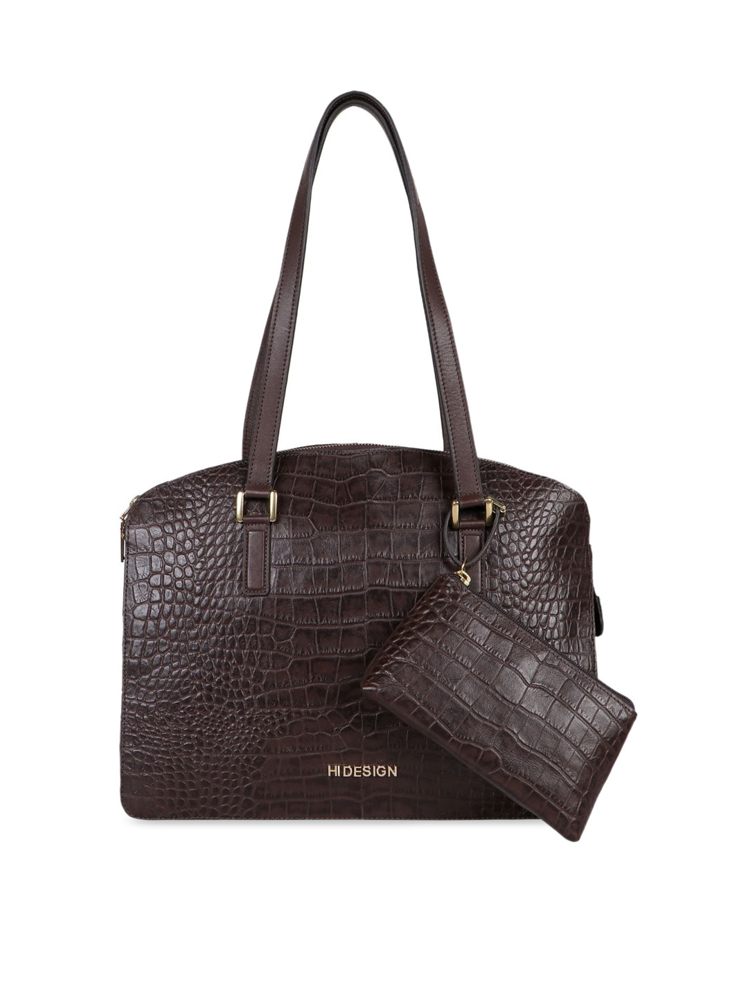 Hidesign Brown Animal Textured Leather Structured HandBag