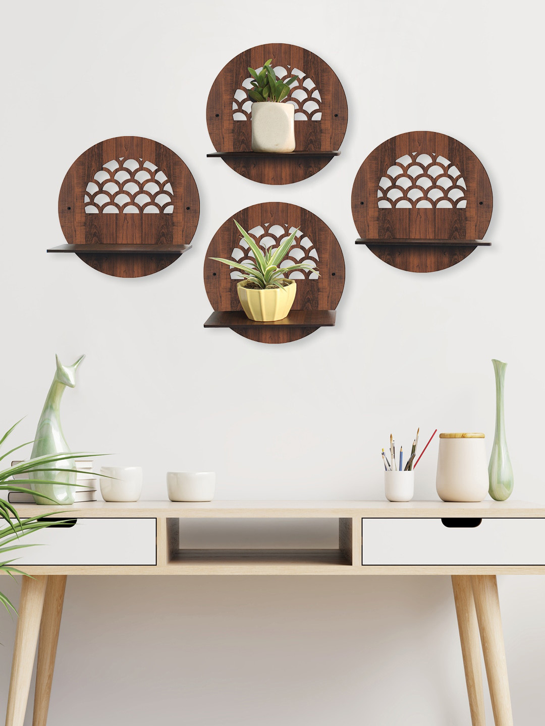 RANDOM Set of 4 Brown MDF Basic Wall Shelf