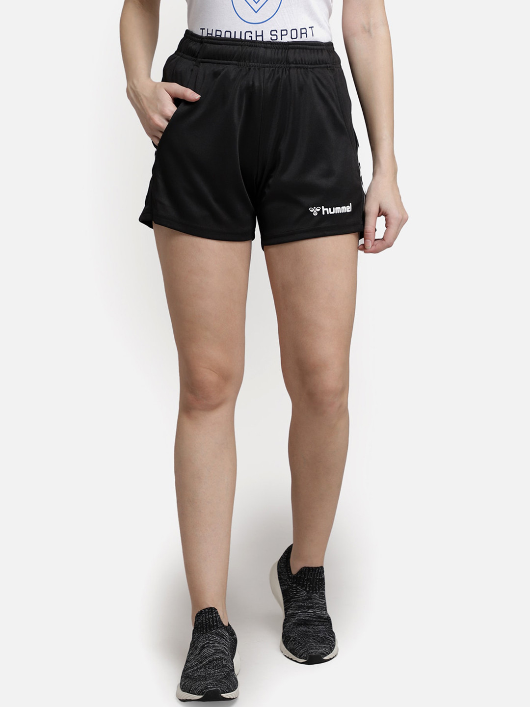 hummel Women Black Mid-Rise Sports Shorts