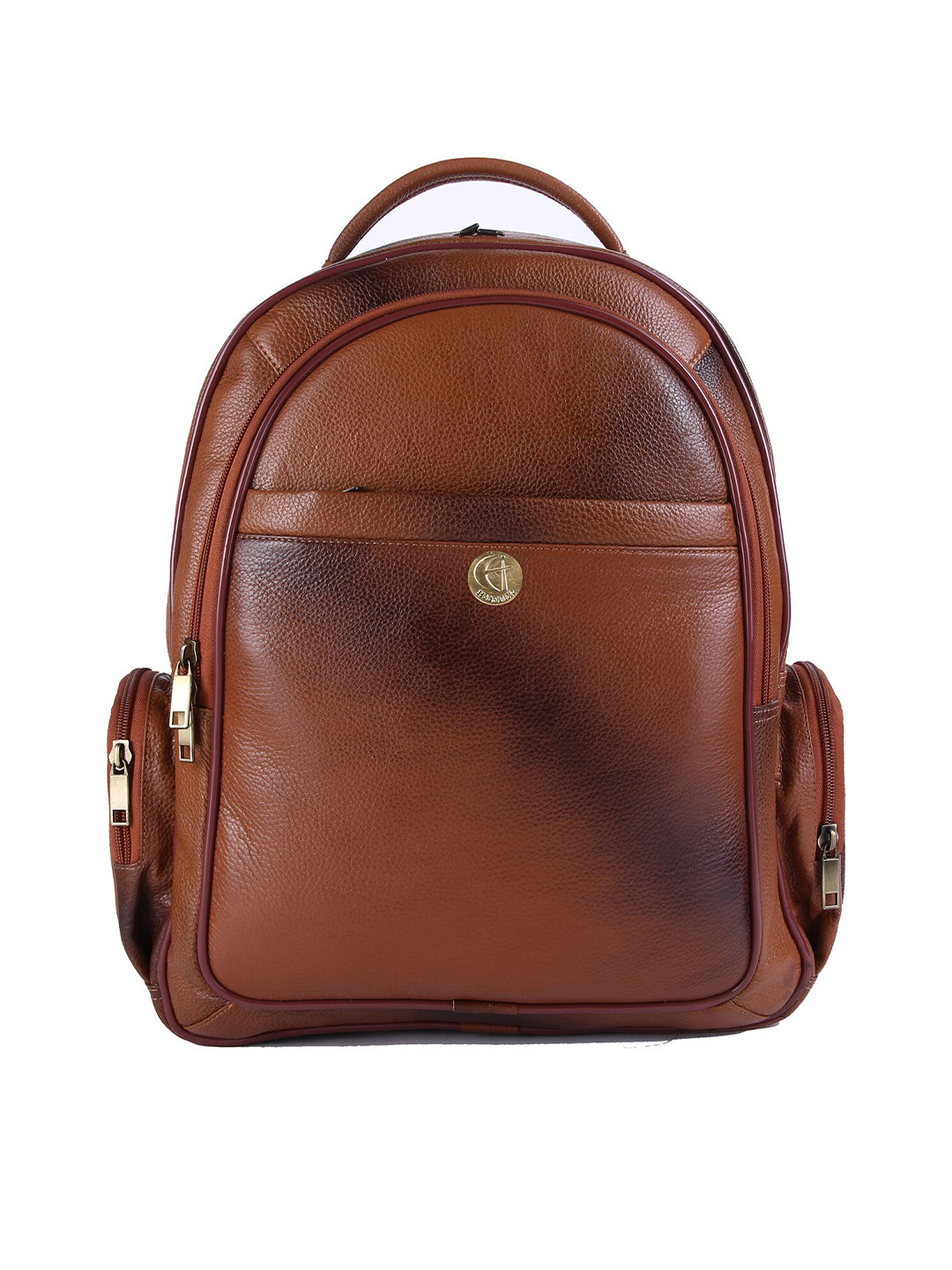 HiLEDER Unisex Tan Brown & Black Leather Backpack