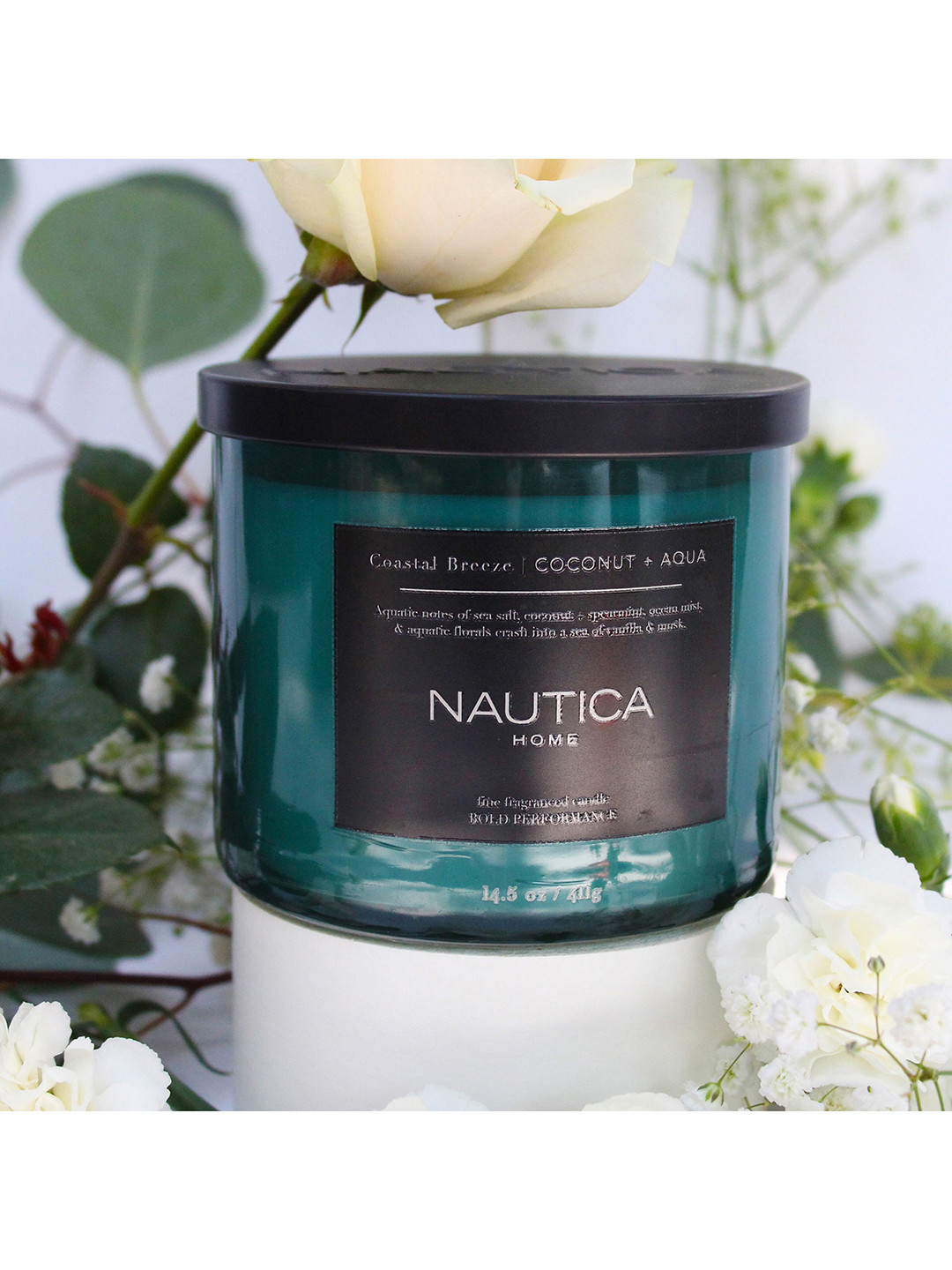 Nautica Coastal Breeze 3 Wick Coconut and Aqua Abstract Geometric Regular Jar Candles