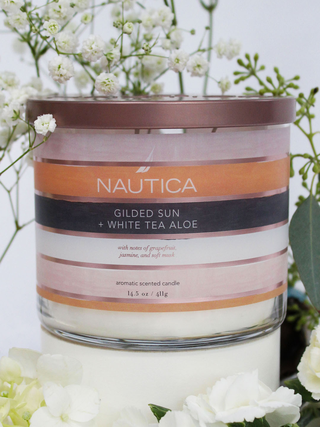 Nautica Gilded Sun + 3 Wick Glided Sun and White Tea Aloe Solid Jar Candles