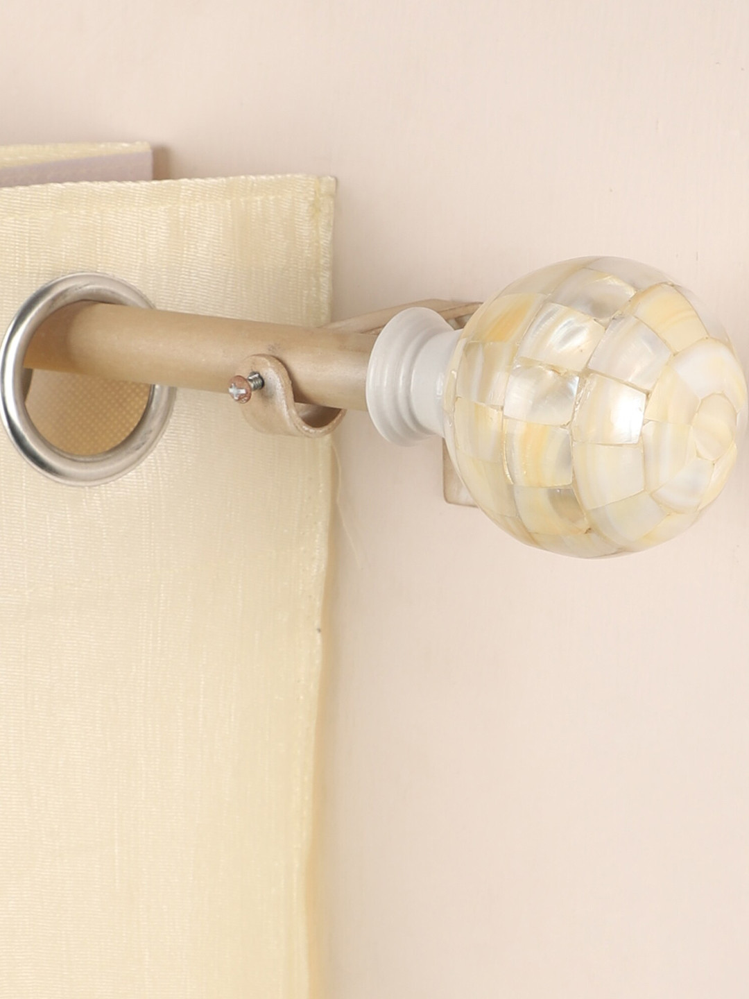 The Decor Mart Beige Extendable Curtain Rod with Tesla Mop Mother of Pearl Finial