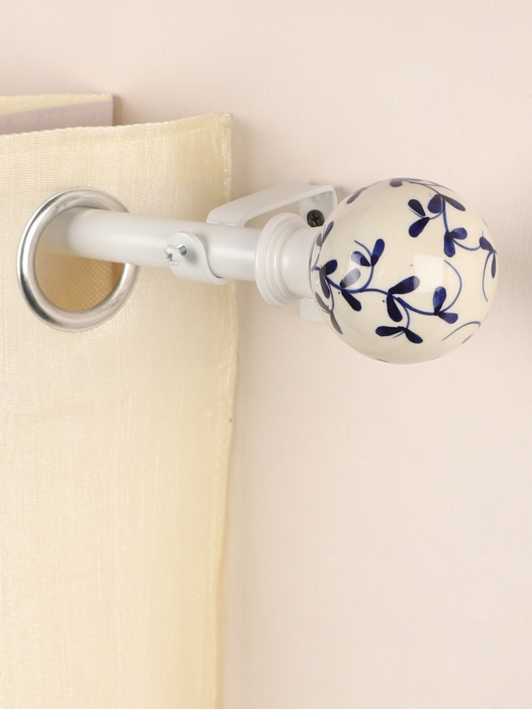 The Decor Mart White Extendable Curtain Rod With Ceramic Finial