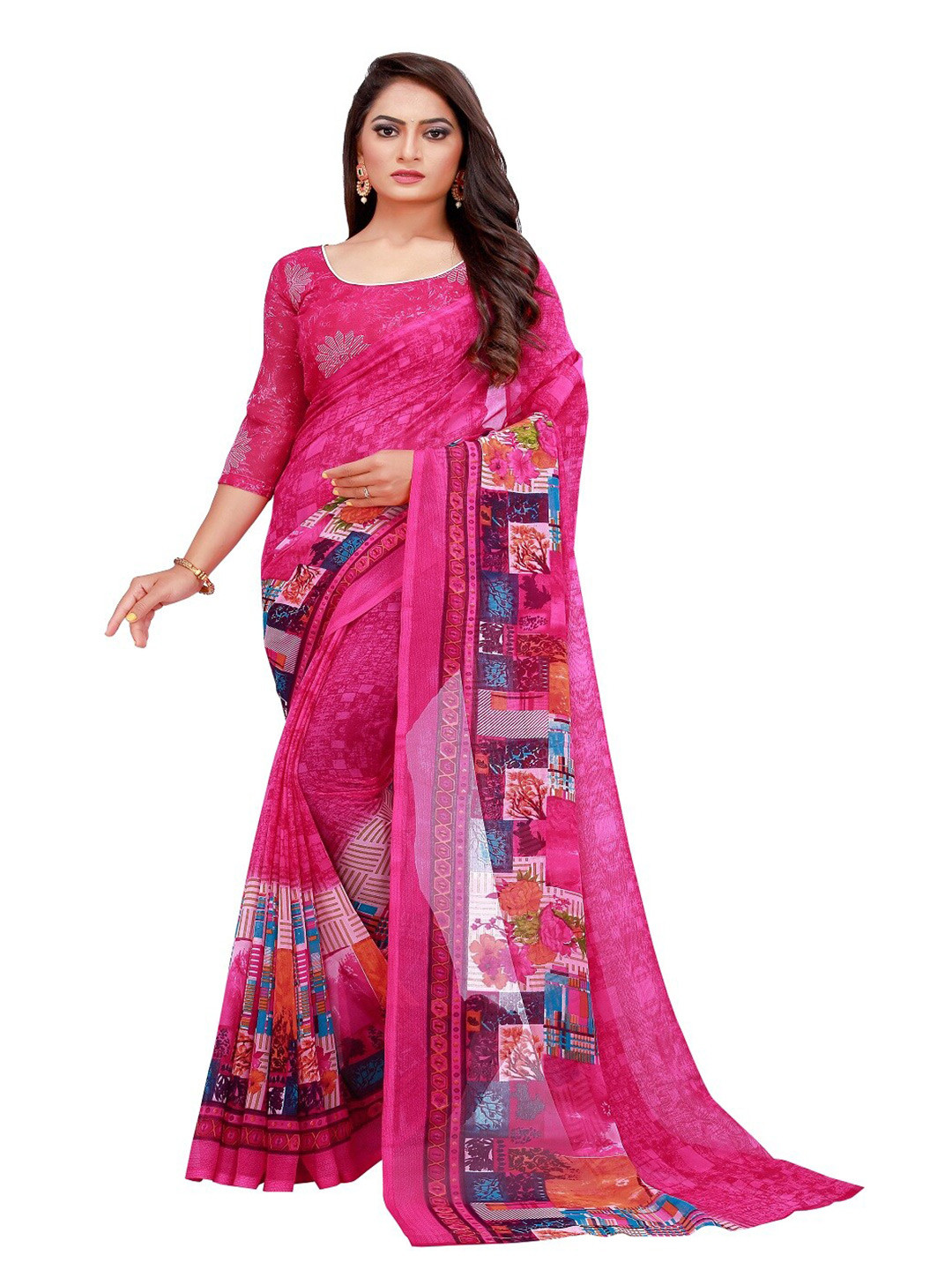 KALINI Pink & Blue Georgette Saree