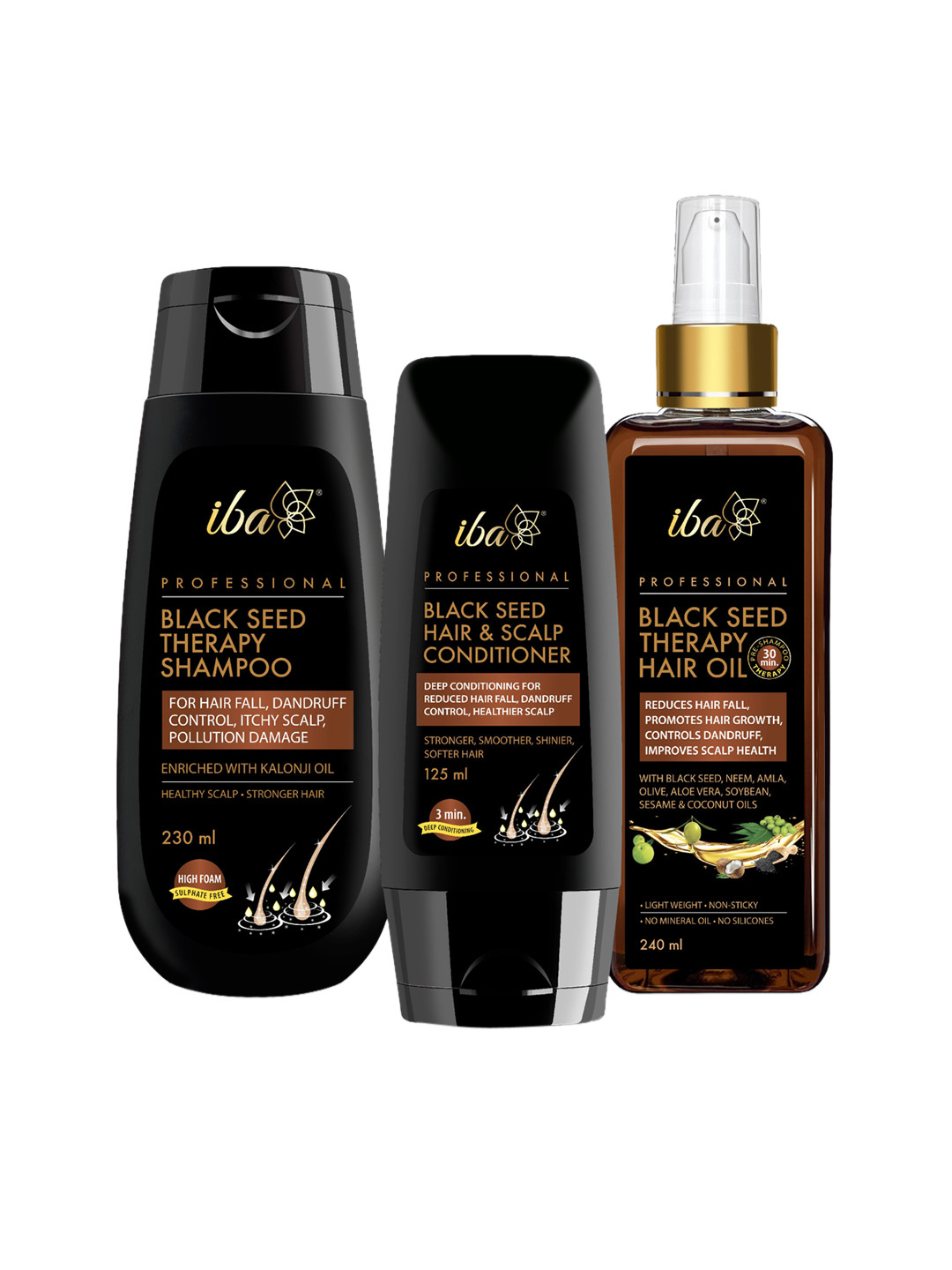 Iba Set of 3 Black Seed Therapy Shampoo - Conditioner - Hair Oil