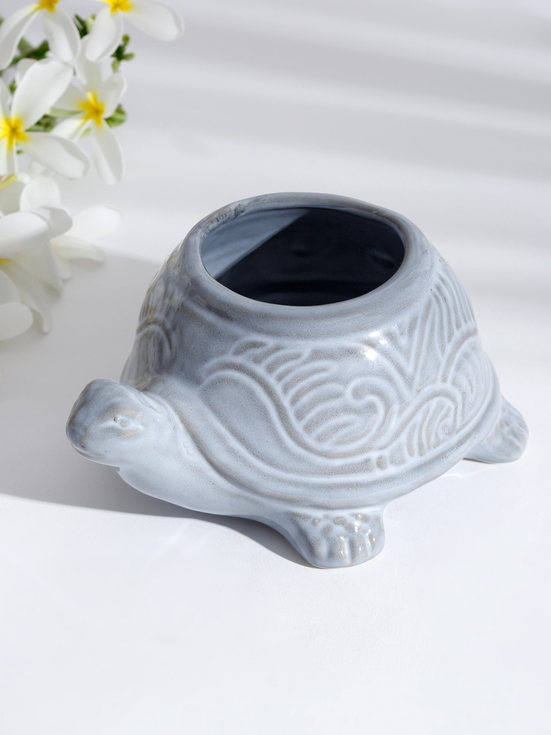 Fabindia Grey Embossed Ceramic Tortoise Planter