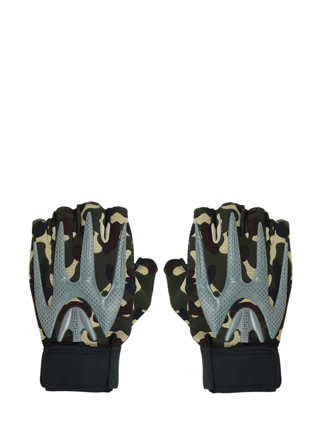 FabSeasons Unisex Grey & Green Camouflage Mountain Bike Half Finger Anti Slip Gloves