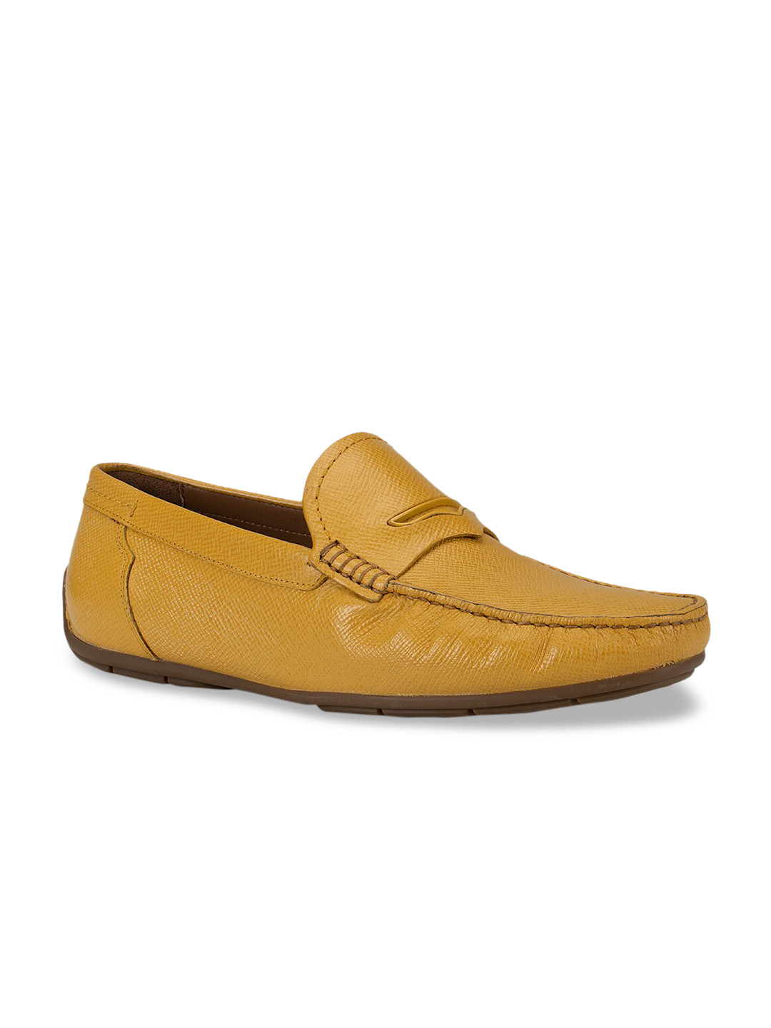 ROSSO BRUNELLO Men Mustard Textured Leather Loafers