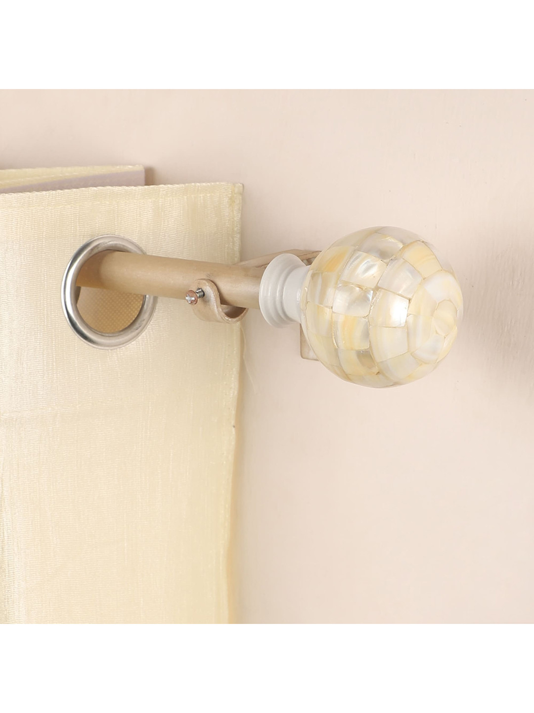 The Decor Mart Beige Extendable Curtain Rod with Tesla Mop Mother of Pearl Finial