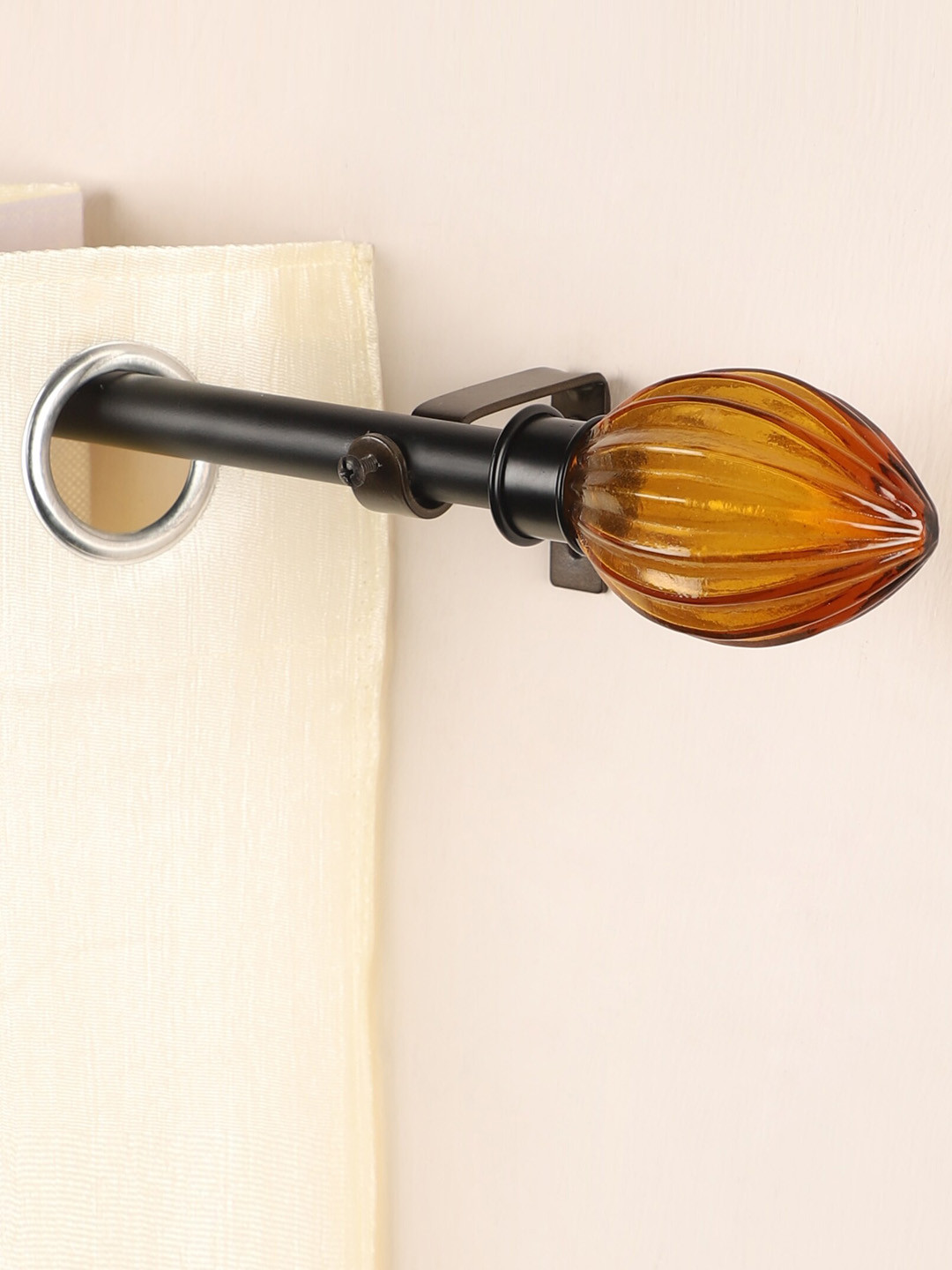 The Decor Mart Black & Yellow Extendable Curtain Rod With Glass Finial