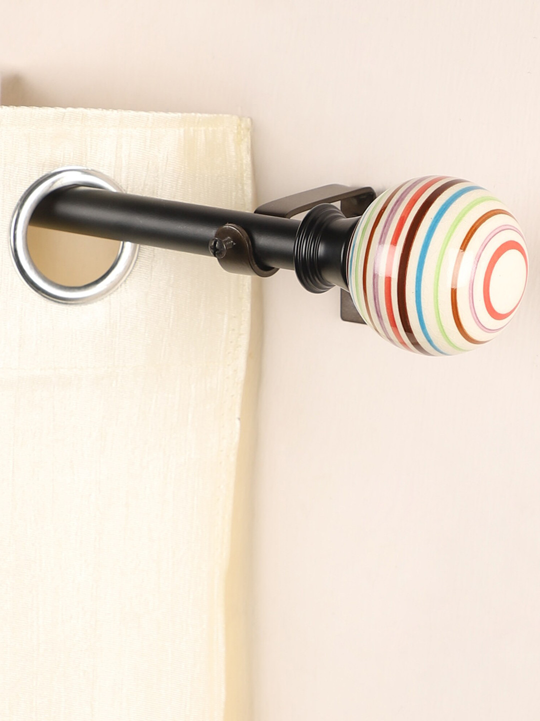 The Decor Mart Black Extendable Curtain Rod with Pop Art Ceramic Finial