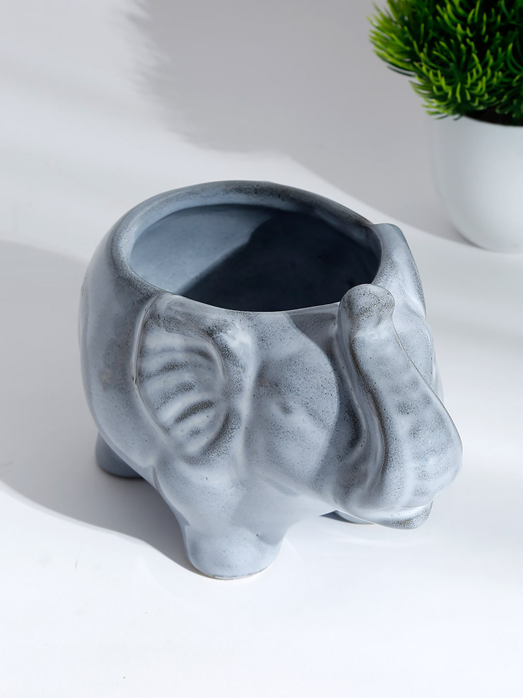 Fabindia Grey Embossed Elephant Ceramic Planter
