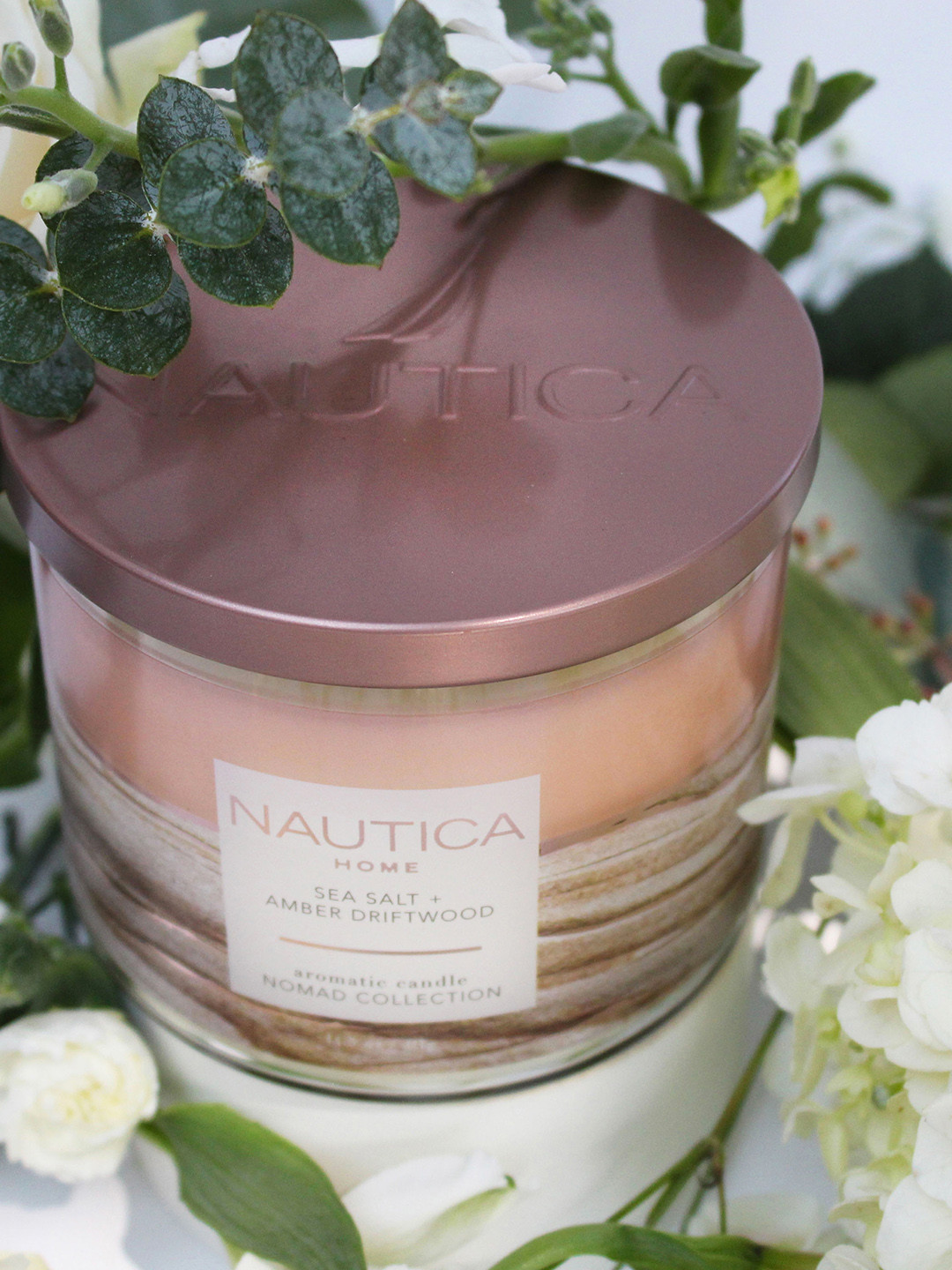 Nautica Sea Salt + 3 Wick Sea Salt and Amber Driftwood Marble Jar Candles