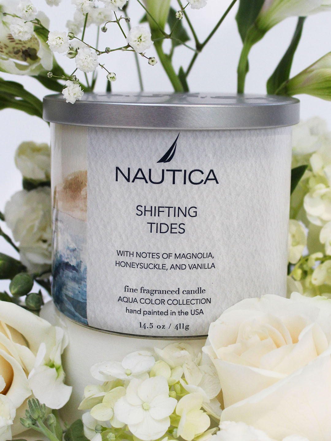 Nautica Shifting Tides 3 Wick Magnolia, Honeysuckle and Vanilla Abstract Jar Candles