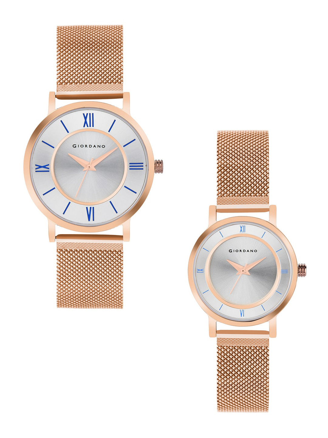 GIORDANO Unisex Silver-Toned Dial & Rose Gold Toned Bracelet Style Straps Analogue Watch