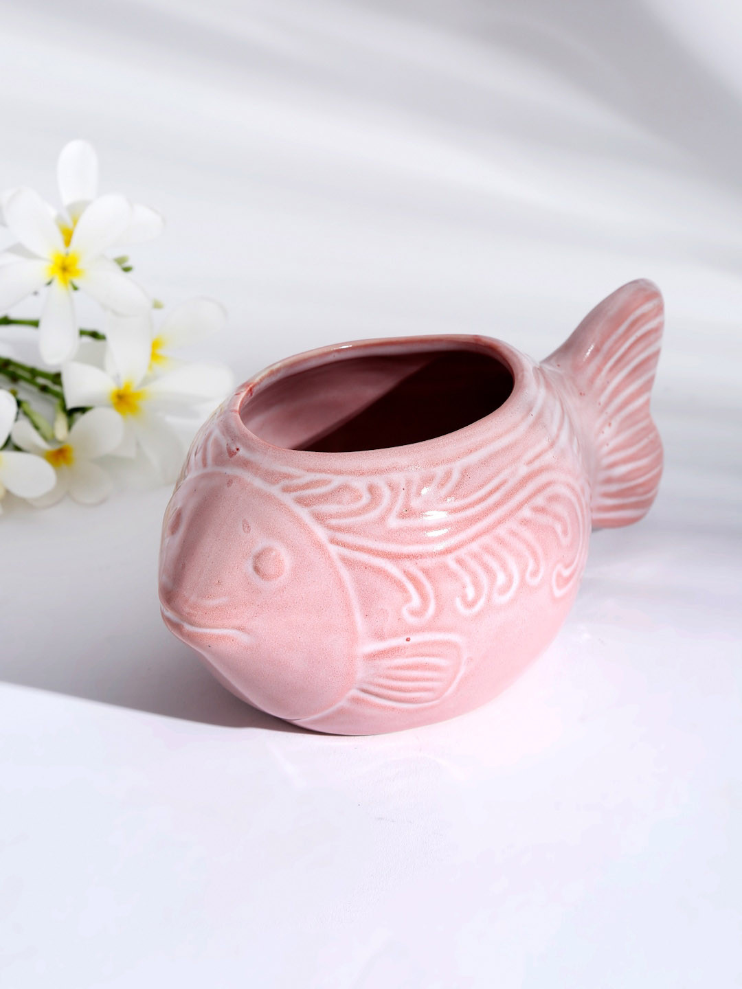 Fabindia Pink Ceramic Jeevi Embossed Fish Planter