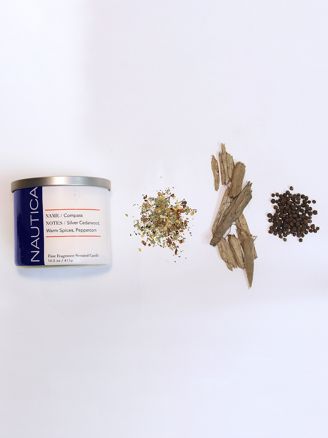 Nautica Compass 3 Wick Silver Cedarwood, Warm Spices and Peppercorn Solid Jar Candles