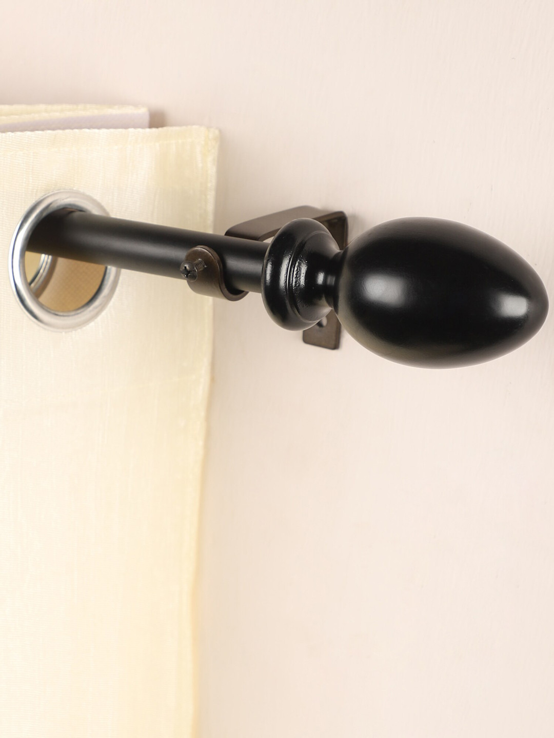The Decor Mart Black Extendable Curtain Rod With Regalia Wood Finial