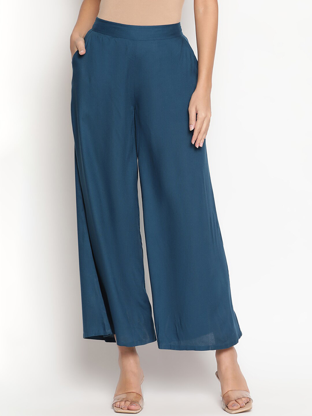 Be Indi Women Navy Blue Flared Ethnic Palazzos